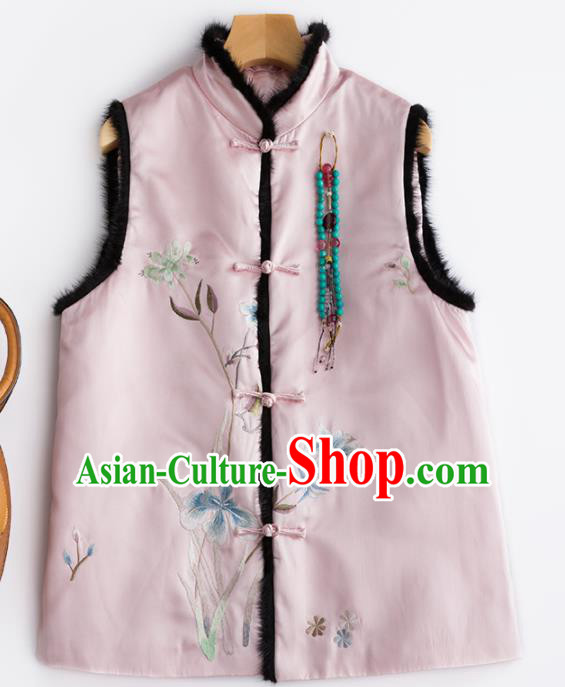 Traditional Chinese National Costume Pink Vest Tang Suit Waistcoat for Women