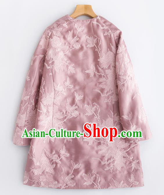 Chinese Traditional National Costume Tang Suit Cheongsam Pink Winter Qipao Dress for Women