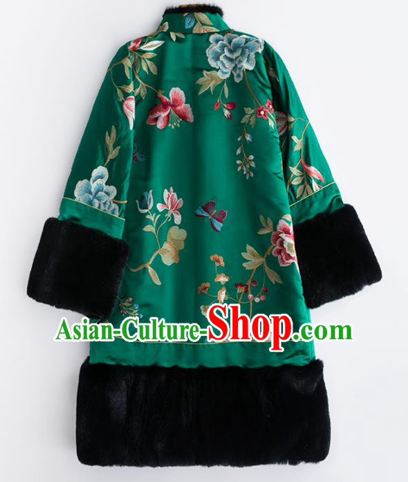 Chinese Traditional Costume National Tang Suit Green Coat Outer Garment for Women