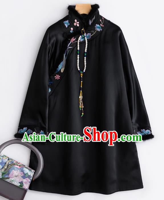 Chinese Traditional National Costume Tang Suit Upper Outer Garment Black Blouse for Women