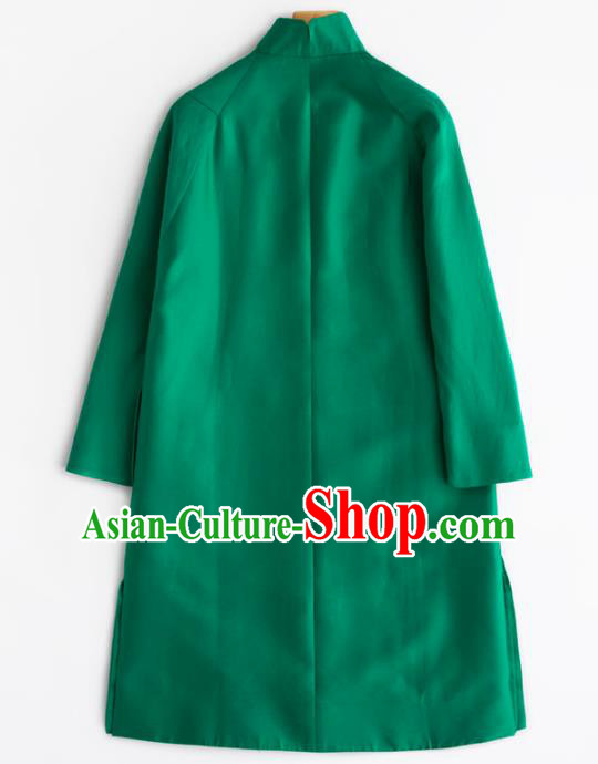 Chinese Traditional National Costume Tang Suit Embroidered Green Coat for Women