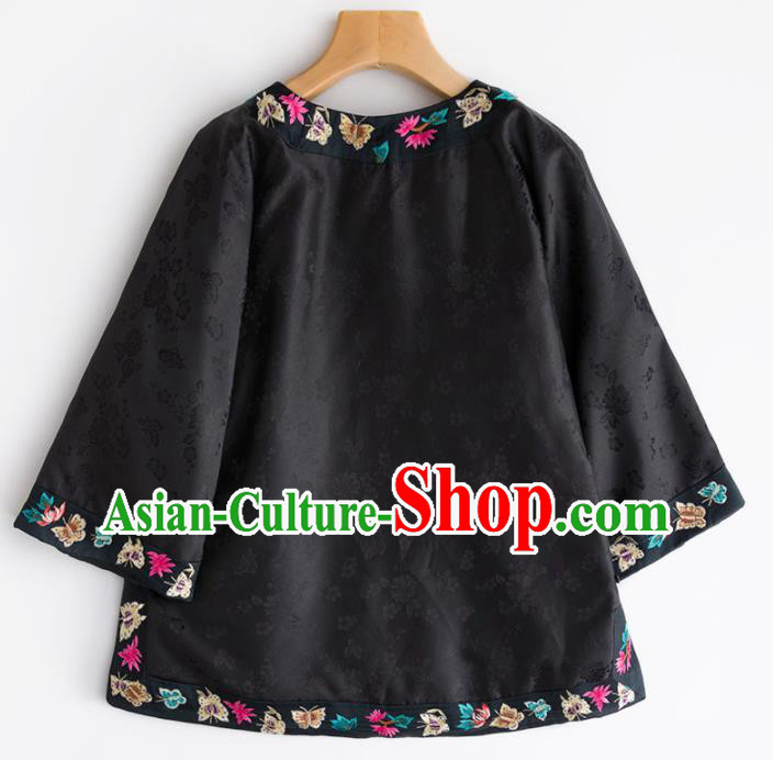 Chinese Traditional National Costume Tang Suit Embroidered Black Shirts for Women