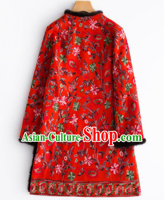 Chinese Traditional National Costume Tang Suit Outer Garment Red Blouse for Women