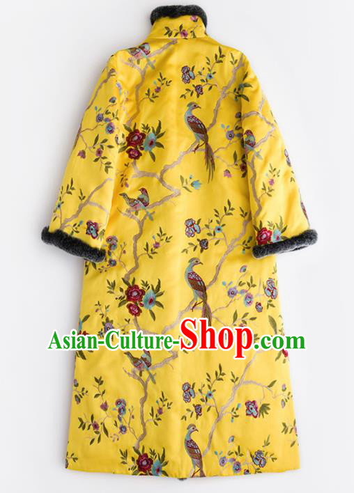 Chinese Traditional National Costume Tang Suit Embroidered Rhododendrons Cotton Padded Coat for Women