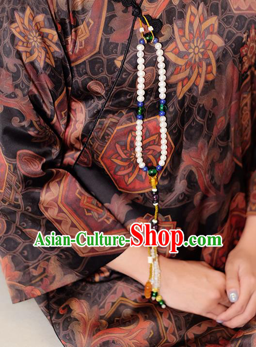 Chinese Traditional Jewelry Accessories Classical Pressure Front White Beads Tassel Brooch for Women