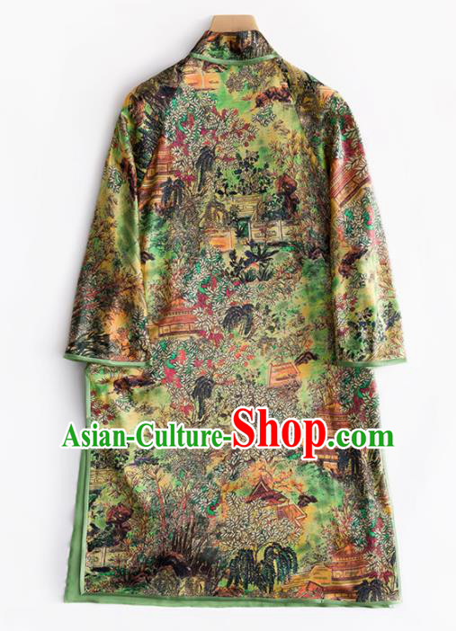 Chinese Traditional Costume National Cheongsam Green Silk Qipao Dress for Women