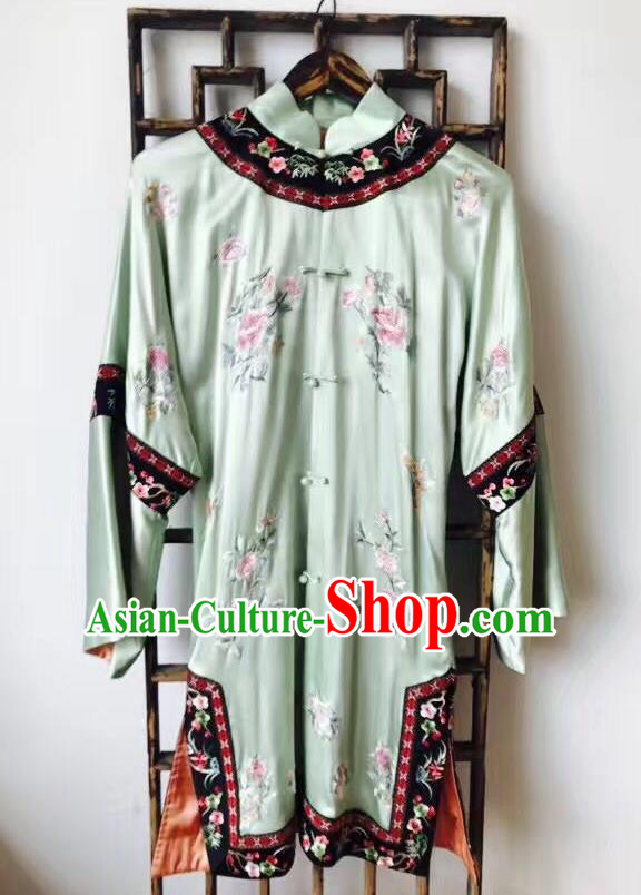 Chinese Traditional National Costume Ancient Qing Dynasty Embroidered Green Silk Blouse for Women