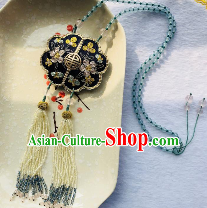 Chinese Traditional Jewelry Accessories Classical Pressure Black Embroidered Tassel Brooch for Women