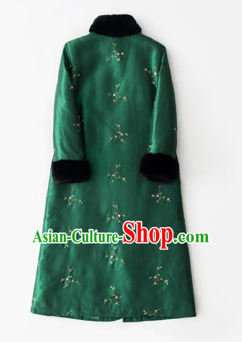 Chinese Traditional Costume National Winter Cheongsam Embroidered Green Qipao Dress for Women