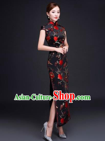 Chinese Traditional National Costume Classical Wedding Cheongsam Red Peony Qipao Dress for Women