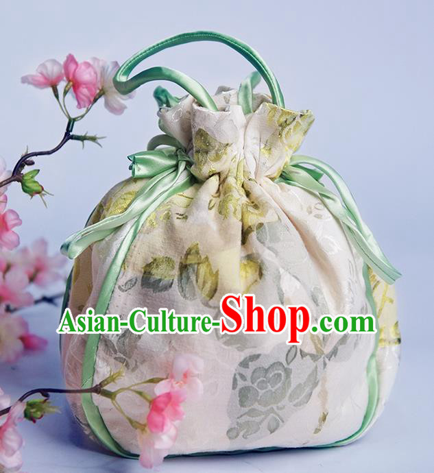 Chinese Traditional Hanfu Accessories Classical Embroidered Silk Green Handbag for Women