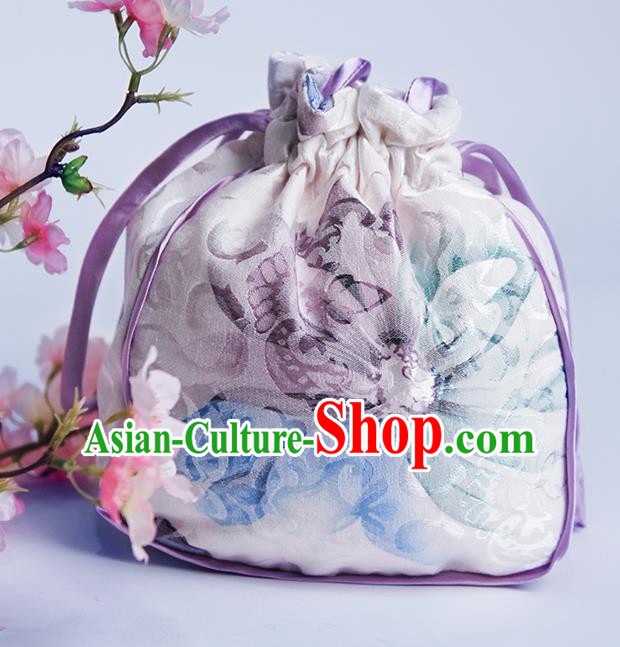 Chinese Traditional Hanfu Accessories Classical Embroidered Silk Purple Handbag for Women