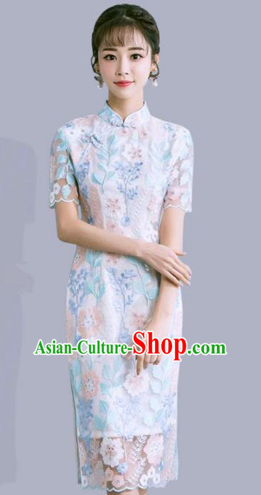 Chinese Traditional Wedding Costume Classical Embroidered Lace Full Dress for Women
