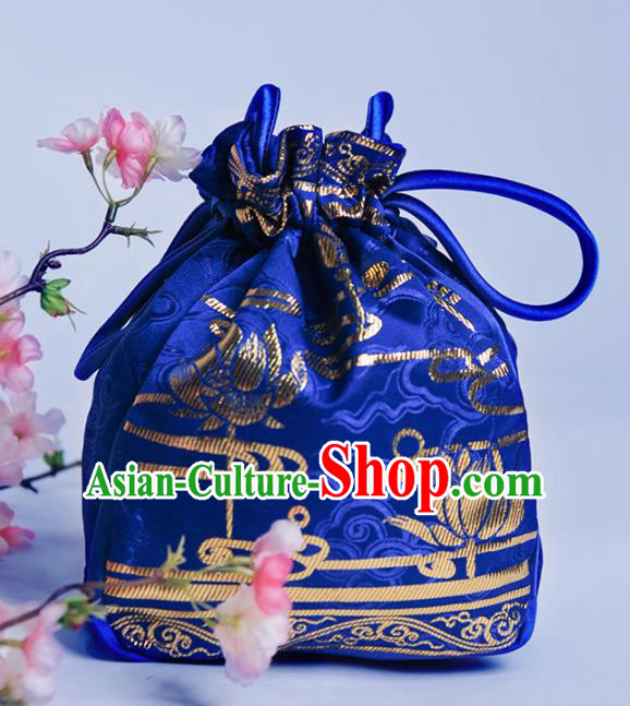 Chinese Traditional Hanfu Accessories Classical Royalblue Brocade Handbag for Women