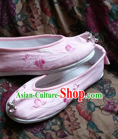 Chinese Ancient Princess Wedding Pink Shoes Traditional Cloth Shoes Hanfu Shoes Embroidered Shoes for Women