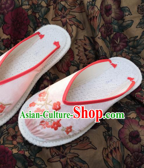 Chinese Ancient Princess Embroidered Pink Slippers Traditional Shoes Hanfu Shoes for Women
