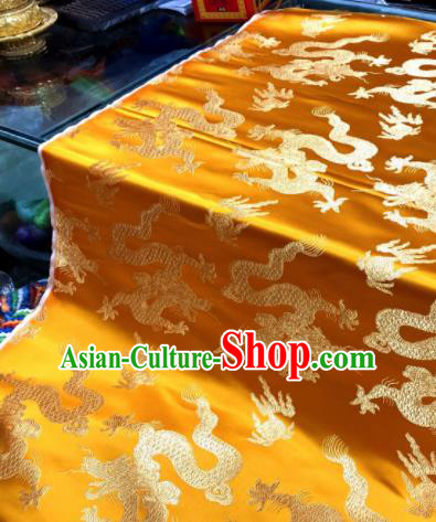 Chinese Traditional Buddhism Dragons Pattern Design Yellow Brocade Silk Fabric Tibetan Robe Fabric Asian Material