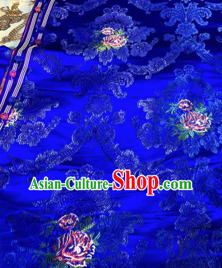 Chinese Traditional Buddhism Roses Pattern Design Royalblue Brocade Silk Fabric Tibetan Robe Satin Fabric Asian Material