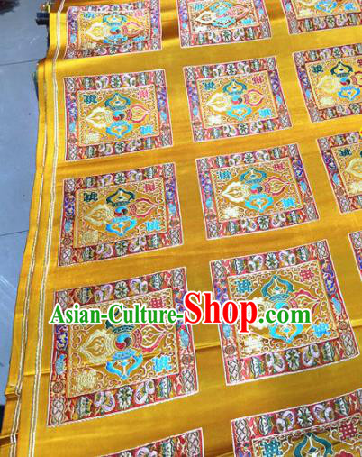 Chinese Traditional Buddhism Pattern Design Golden Brocade Silk Fabric Tibetan Robe Satin Fabric Asian Material