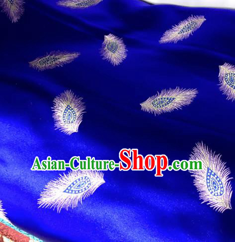 Chinese Traditional Buddhism Peacock Feather Pattern Design Royalblue Brocade Silk Fabric Tibetan Robe Satin Fabric Asian Material