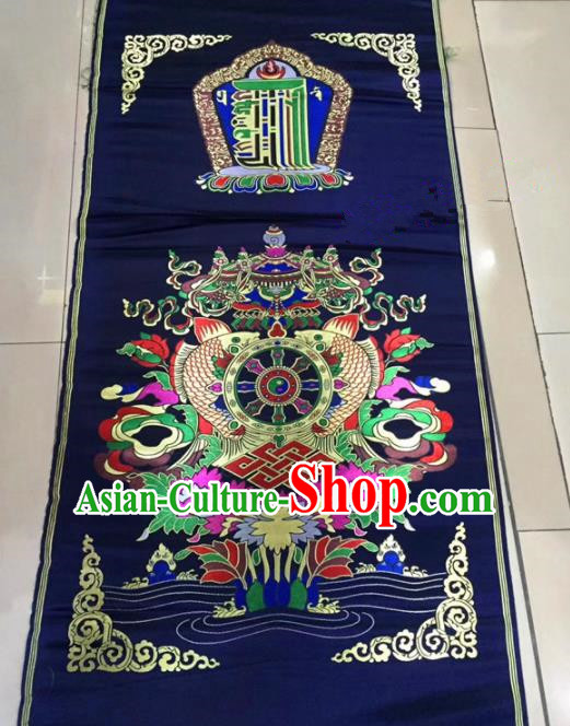 Chinese Traditional Buddhism Composite Flowers Pattern Design Navy Brocade Silk Fabric Tibetan Robe Satin Fabric Asian Material