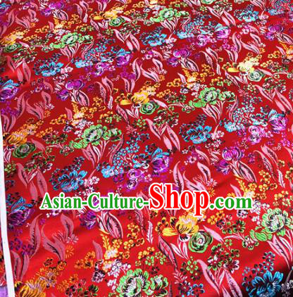 Chinese Traditional Buddhism Rose Flowers Pattern Design Red Brocade Silk Fabric Tibetan Robe Satin Fabric Asian Material