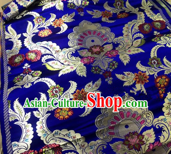 Chinese Traditional Buddhism Chrysanthemum Pattern Royalblue Brocade Silk Fabric Tibetan Robe Satin Fabric Asian Material