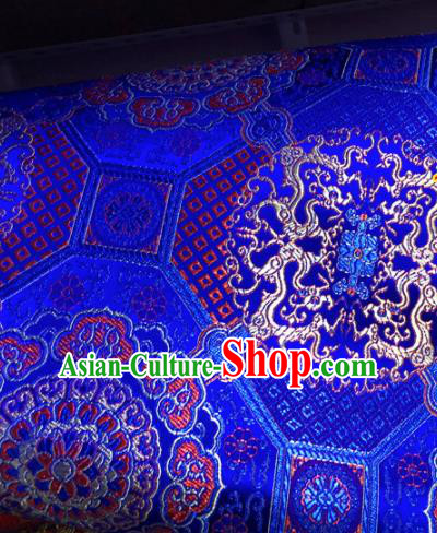 Chinese Traditional Buddhism Round Pattern Design Royalblue Brocade Silk Fabric Tibetan Robe Satin Fabric Asian Material