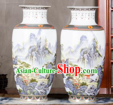 Chinese Traditional Printing Temple View Enamel Vase Jingdezhen Ceramic Handicraft