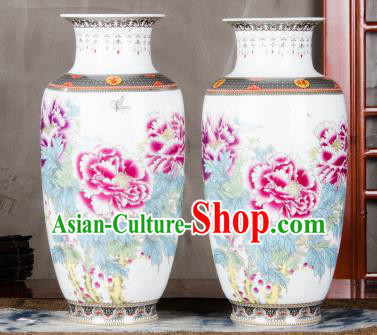 Chinese Traditional Printing Peony Enamel Vase Jingdezhen Ceramic Handicraft