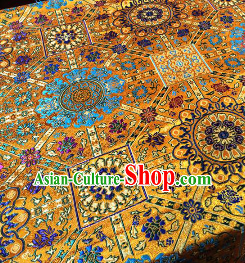 Chinese Traditional Buddhism Galsang Flower Pattern Golden Brocade Silk Fabric Tibetan Robe Satin Fabric Asian Material