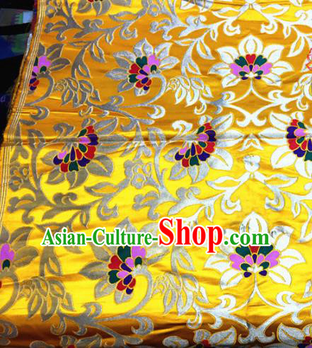 Chinese Traditional Buddhism Twine Lotus Pattern Golden Brocade Silk Fabric Tibetan Robe Satin Fabric Asian Material