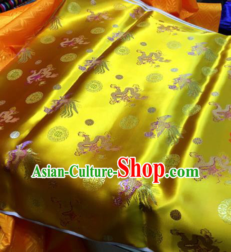 Chinese Traditional Buddhism Dragon Phoenix Pattern Golden Brocade Silk Fabric Tibetan Robe Satin Fabric Asian Material