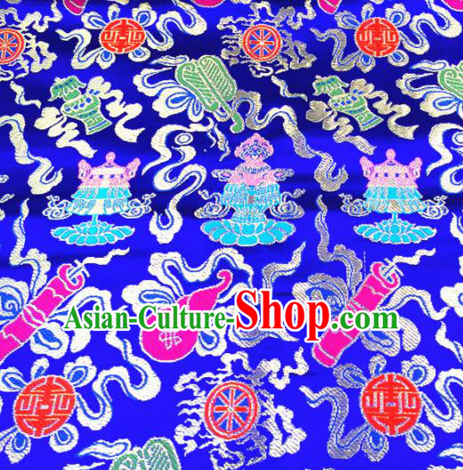 Chinese Traditional Lucky Pattern Blue Brocade Silk Fabric Tibetan Robe Satin Fabric Asian Buddhism Material