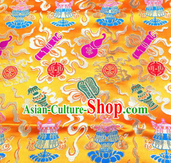 Chinese Traditional Lucky Pattern Golden Brocade Silk Fabric Tibetan Robe Satin Fabric Asian Buddhism Material