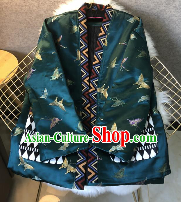 Chinese Traditional National Costume Tang Suit Cotton Padded Jacket Embroidered Butterfly Brocade Upper Outer Garment for Women