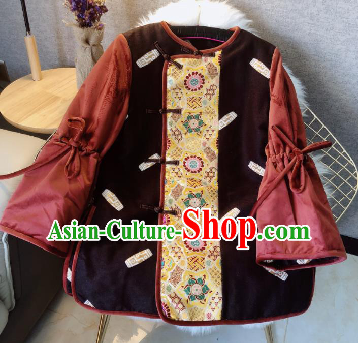 Chinese Traditional National Costume Tang Suit Cotton Padded Jacket Embroidered Upper Outer Garment for Women