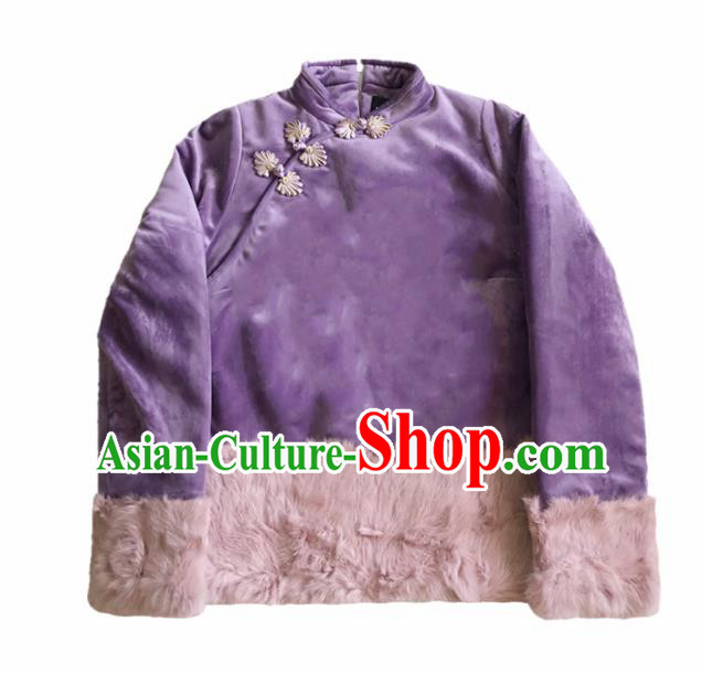 Chinese Traditional National Costume Purple Jacket Embroidered Tang Suit Outer Garment for Women
