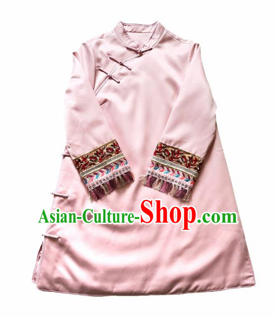 Chinese Traditional National Costume Tang Suit Qipao Dress Embroidered Pink Cheongsam for Women