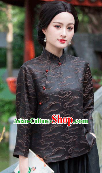 Chinese Traditional Upper Outer Garment National Costume Tang Suit Embroidered Black Blouse for Women