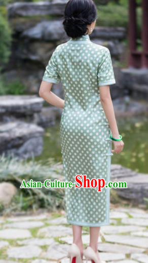Chinese Traditional National Costume Tang Suit Green Silk Qipao Dress Cheongsam for Women