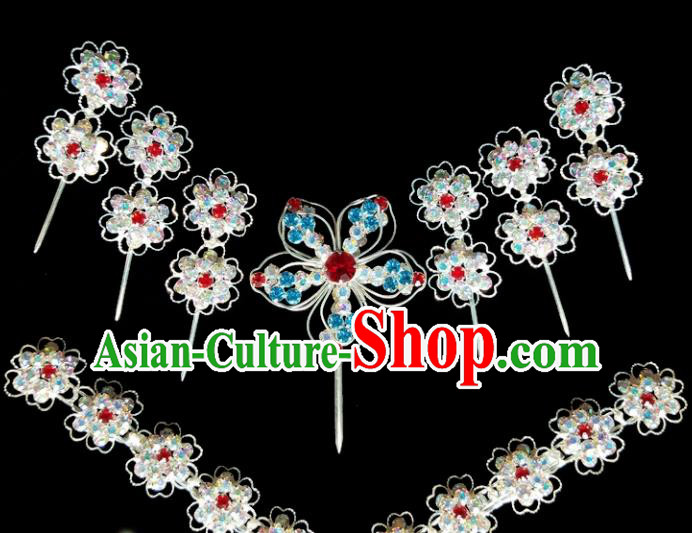 Chinese Ancient Princess Crystal Hairpins Traditional Peking Opera Artiste Hair Clips Headwear for Women
