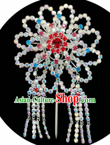 Chinese Ancient Princess Crystal Tassel Hairpins Traditional Peking Opera Artiste Hair Clips Headwear for Women