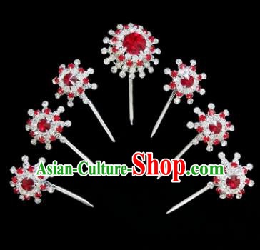 Chinese Ancient Princess Red Crystal Hairpins Traditional Peking Opera Artiste Hair Clips Headwear for Women