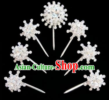 Chinese Ancient Princess White Crystal Hairpins Traditional Peking Opera Artiste Hair Clips Headwear for Women