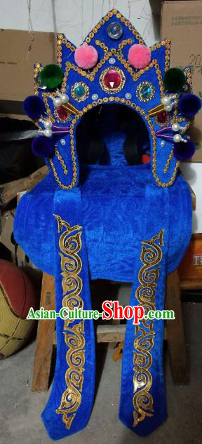 Chinese Traditional Sichuan Opera Face Changing Hat Handmade Blue Helmet for Men