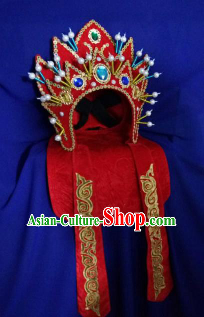 Chinese Traditional Sichuan Opera Face Changing Hat Handmade Red Helmet for Men