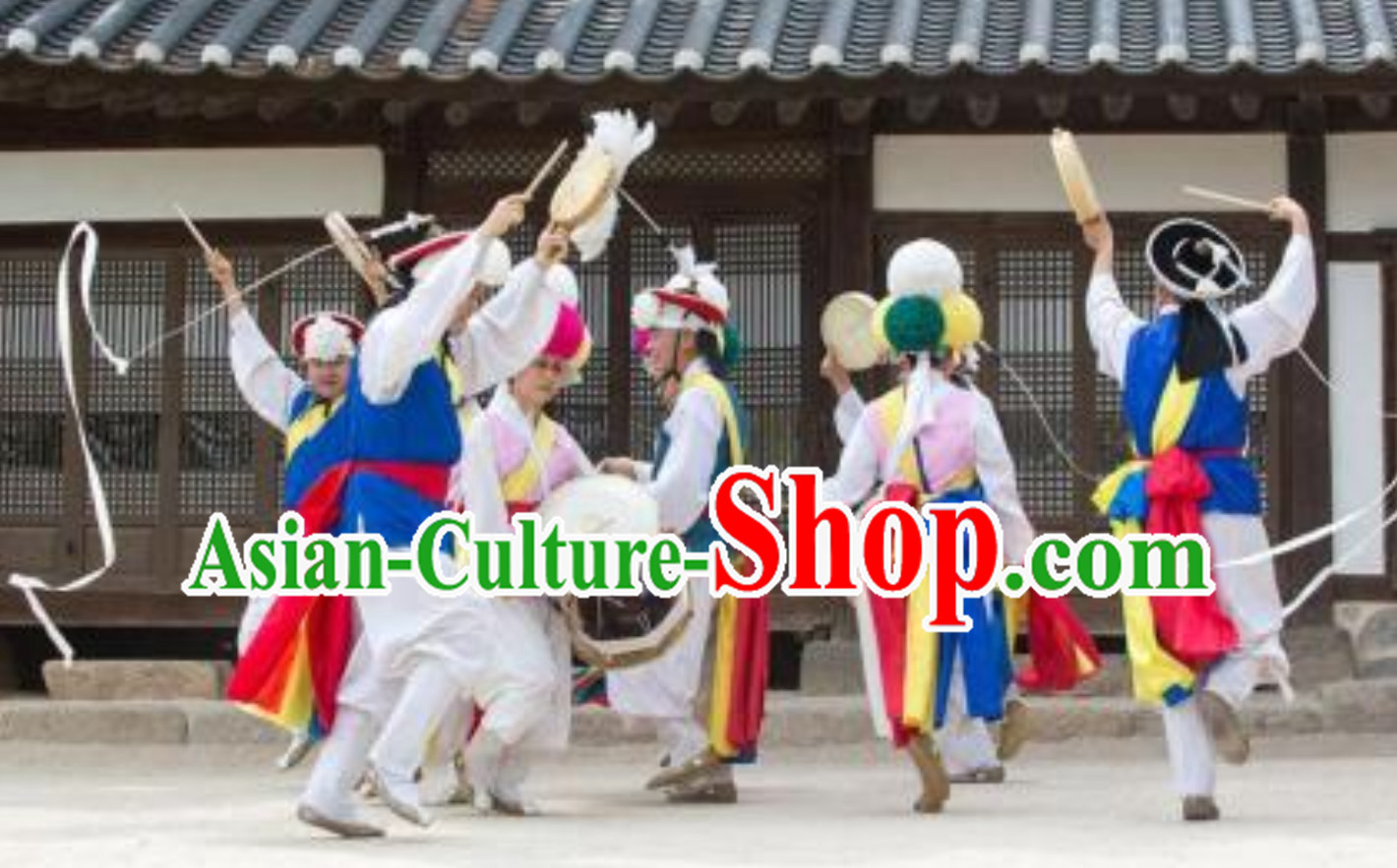 Korean Traditional White Shirt White Pants Costumes for Playing Drums