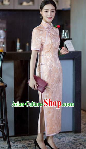 Chinese Traditional Tang Suit Qipao Dress National Costume Pink Silk Cheongsam for Women