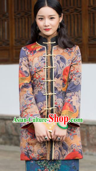 Chinese Traditional Tang Suit Upper Outer Garment Printing Fish Jacket National Costume for Women